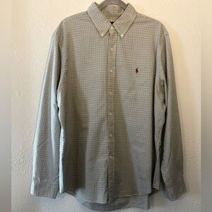 Preppy Ralph Lauren Green & Beige Button Down Shirt Mens Size XL Long Sleeve